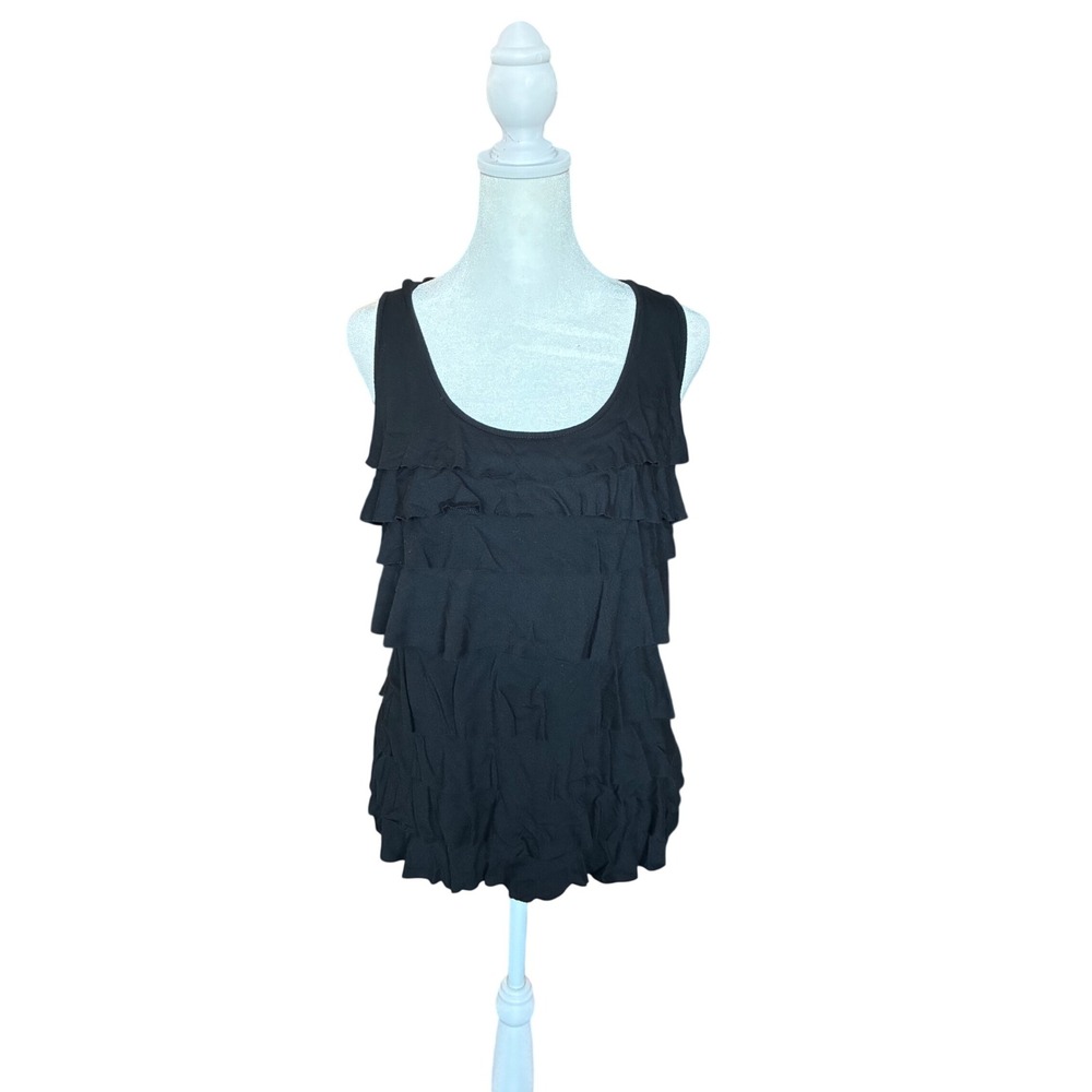 Liz Claiborne Womens Large Black Tiered Ruffle Scoop Neck Tank Top Sleeveless